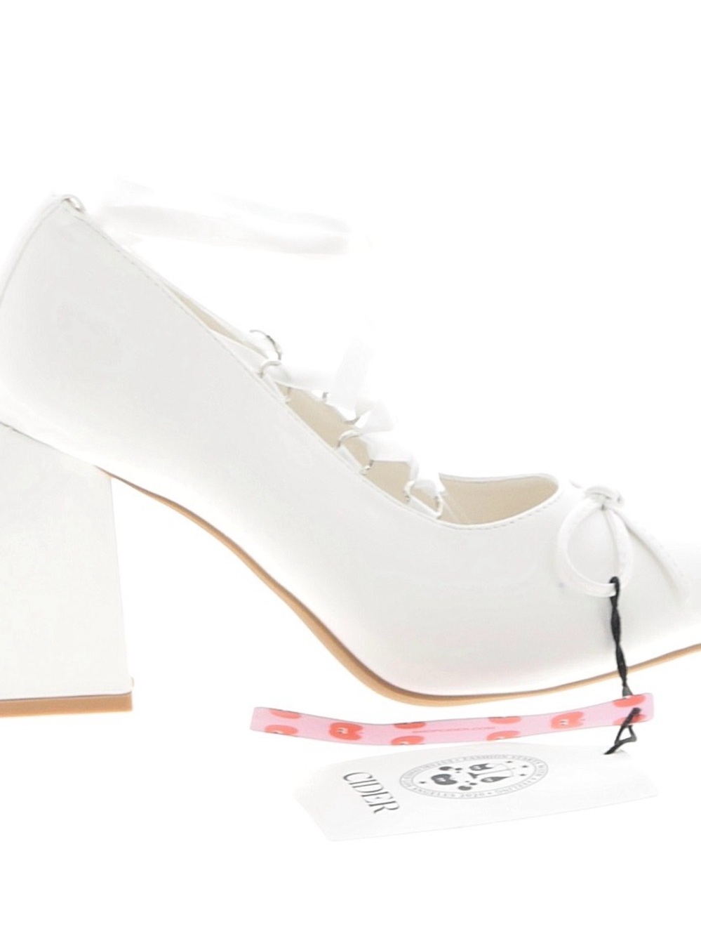 Cider White Lace-Up Block Heel Pump
